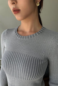 Duo Ribbed Knit Top in Grey