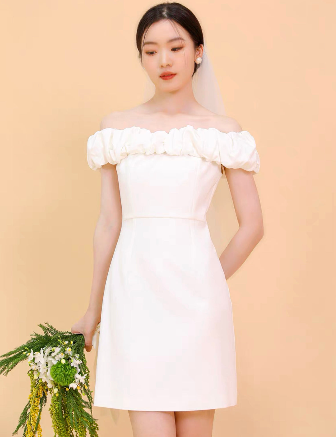 Tori Off Shoulder Bubble Mini Dress in White