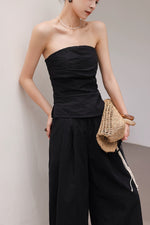 Load image into Gallery viewer, Linen Blend Gathered Bustier Top // Trousers // Maxi Skirt in Black
