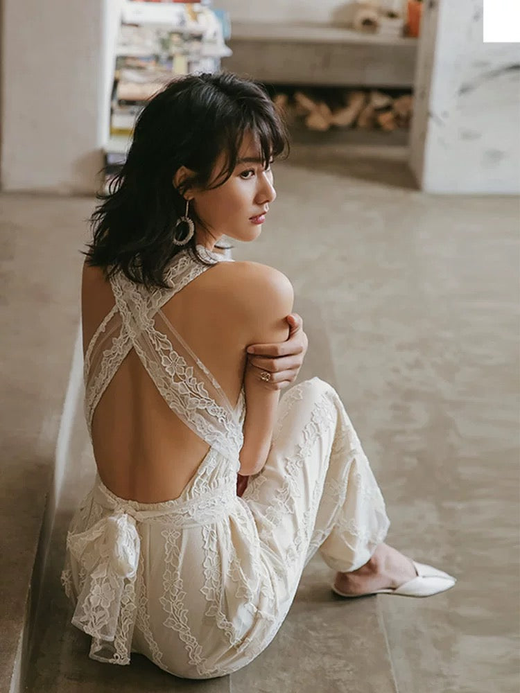 Open Back Lace Maxi Jumpsuit in Cream – LEXI LOU