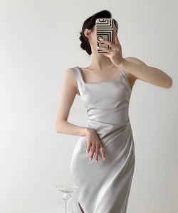 Square Neck Sheen Midi Dress [2 Colours]