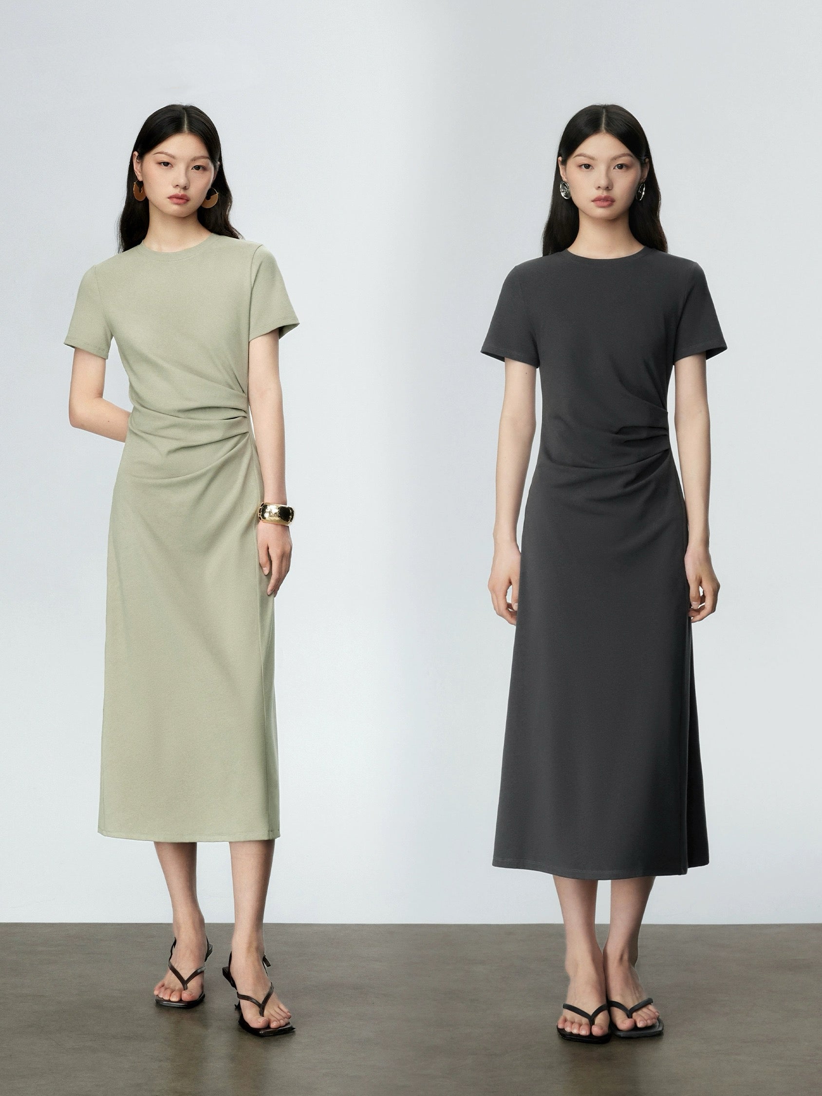 Shirring Midi Dress [2 Colours]