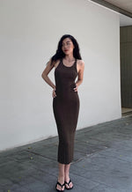 Load image into Gallery viewer, Ribbed Bodycon Tank Dress in Brown
