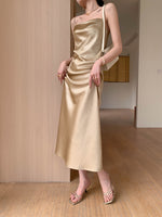 Load image into Gallery viewer, Textured Satin Slip Dress in Gold
