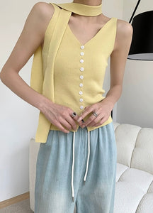 Knit Button Top + Neck Tie [2 Colours]