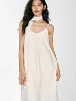 Load image into Gallery viewer, Asymmetric Layered Maxi Dress + Neck Drape in Cream
