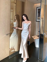 Load image into Gallery viewer, Gathered Cami Satin Gown in Champagne
