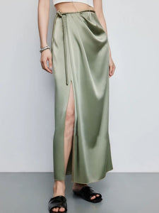 Satin Wrap Slit Maxi Skirt [3 Colours]