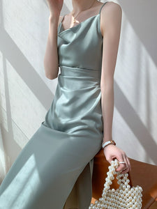 [Ready Stock] Drape Gathered Slit Dress