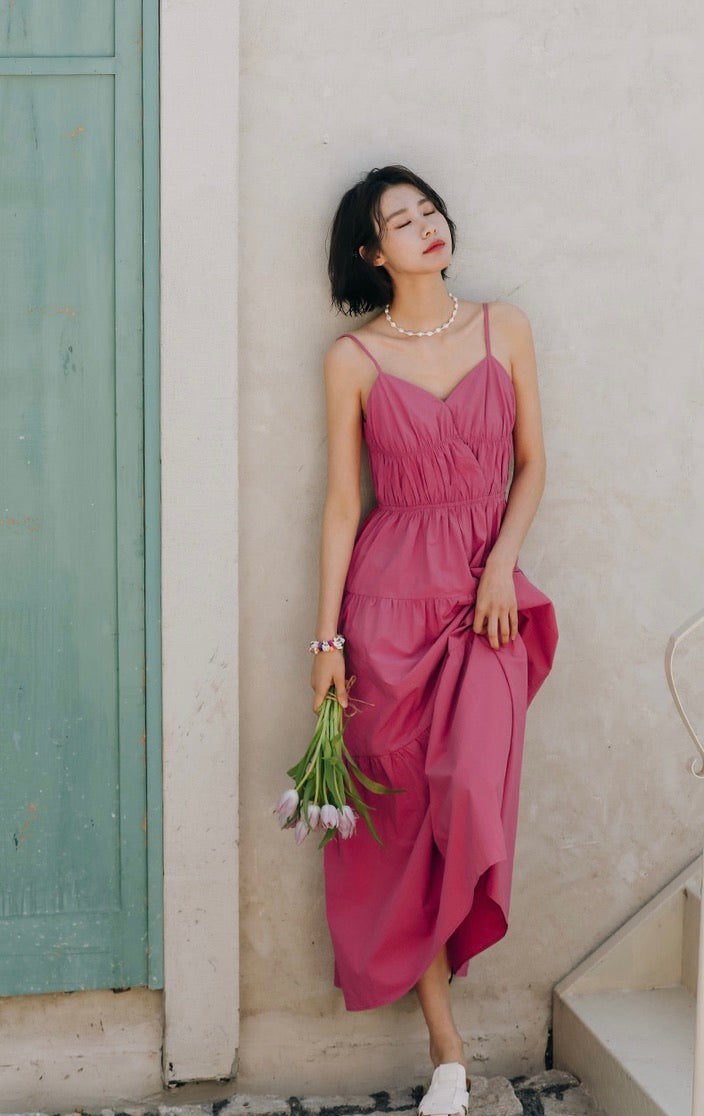 Gathered Tiered Maxi Dress in Pink