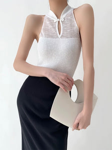 Light Knit Cheongsam Top in White