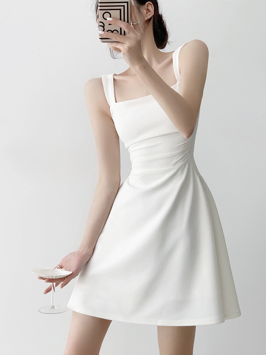 Side Gathered Flare Mini Dress in White LEXI + LOU Side Gathered Flare Mini Dress in White LEXI + LOU