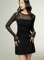 Load image into Gallery viewer, Sheer Long Sleeve Cami Top in Black
