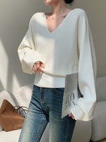 Load image into Gallery viewer, Classic V Neck Sweater in White
