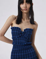 Load image into Gallery viewer, Checked Bustier Slit Dress in Blue- S
