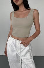 Load image into Gallery viewer, Padded Cross Over Low Back Top in Khaki
