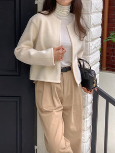 Korean Fluffy Open Jacket in Cream