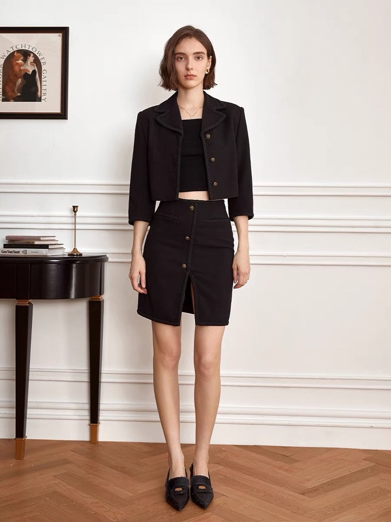 Tweed Mini Shift Skirt in Black
