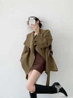 Load image into Gallery viewer, Wrap Tie Short Trench Coat in Khaki

