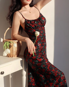 Scarlette Floral Drop Back Maxi Dress in Black/Red
