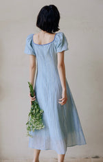 Load image into Gallery viewer, Tencel Puff Sleeve Dress in Blue
