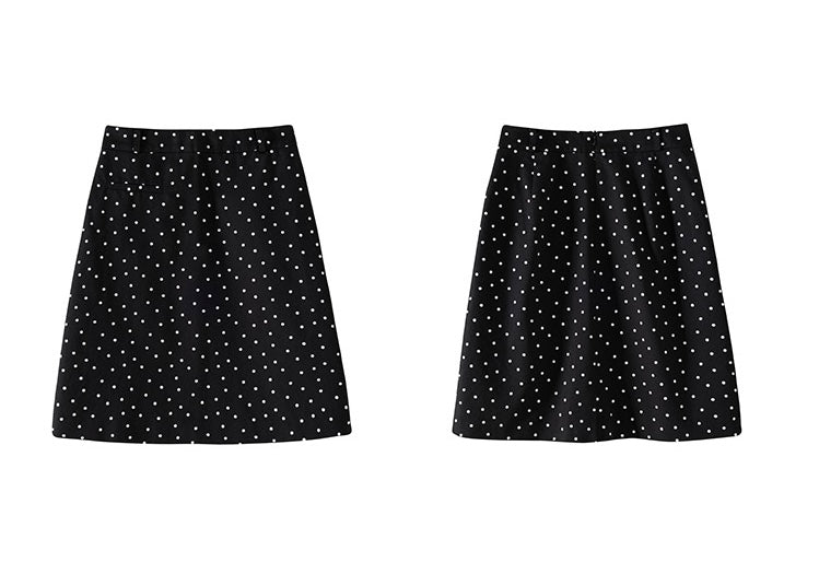 Polka Dot Mid Skirt in Black