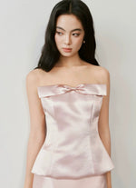 Load image into Gallery viewer, Satin Bow Bustier Peplum Top in Pink
