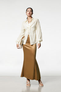 Mermaid Maxi Slip Skirt in Gold