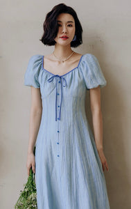 Tencel Puff Sleeve Dress in Blue