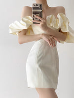 Load image into Gallery viewer, Off Shoulder Ruffle Bustier Mini Dress in Cream
