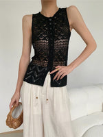 Load image into Gallery viewer, Lace Knit Vest Top in Black
