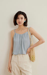 Twist Strap Crepe Top in Blue