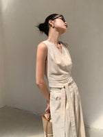 Load image into Gallery viewer, Linen Blend Tie Top + Trousers Set in Beige
