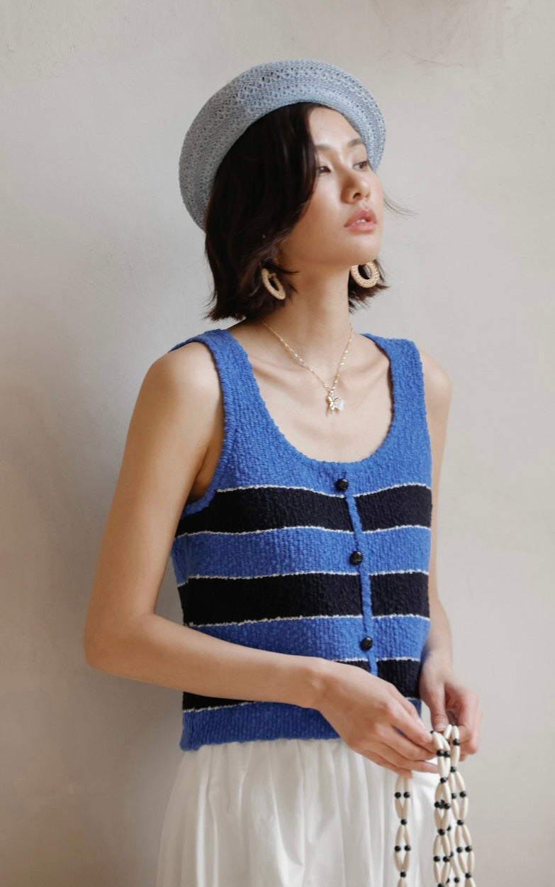 Striped Boucle Knit Top in Blue