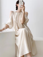 Load image into Gallery viewer, Shoulder Cutout Blouson Tent Dress in Cream
