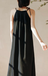 Ribbon Tie Maxi Dress in Black