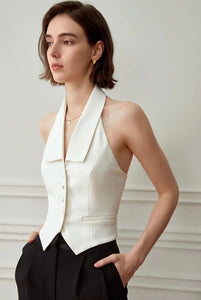 Tailored Collar Halter Vest in White