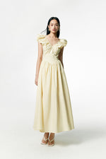Load image into Gallery viewer, Gathered Drop Waist Maxi Dress in Yellow
