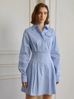 Load image into Gallery viewer, Long Sleeve Pocket Shirt Dress in Blue
