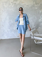 Load image into Gallery viewer, Chambray Shirt + Shorts Set
