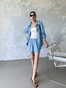 Chambray Shirt + Shorts Set