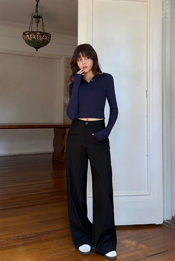 Wide Leg Slit Pocket Trousers in Black