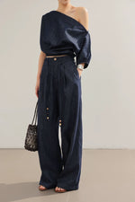 Load image into Gallery viewer, Chambray Multi-way Top // Trousers Set in Navy
