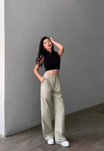 Load image into Gallery viewer, Wide Leg Relaxed Tailored Trousers in Light Khaki
