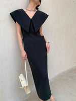 Load image into Gallery viewer, Oversized Collar Pocket Maxi Dress in Black
