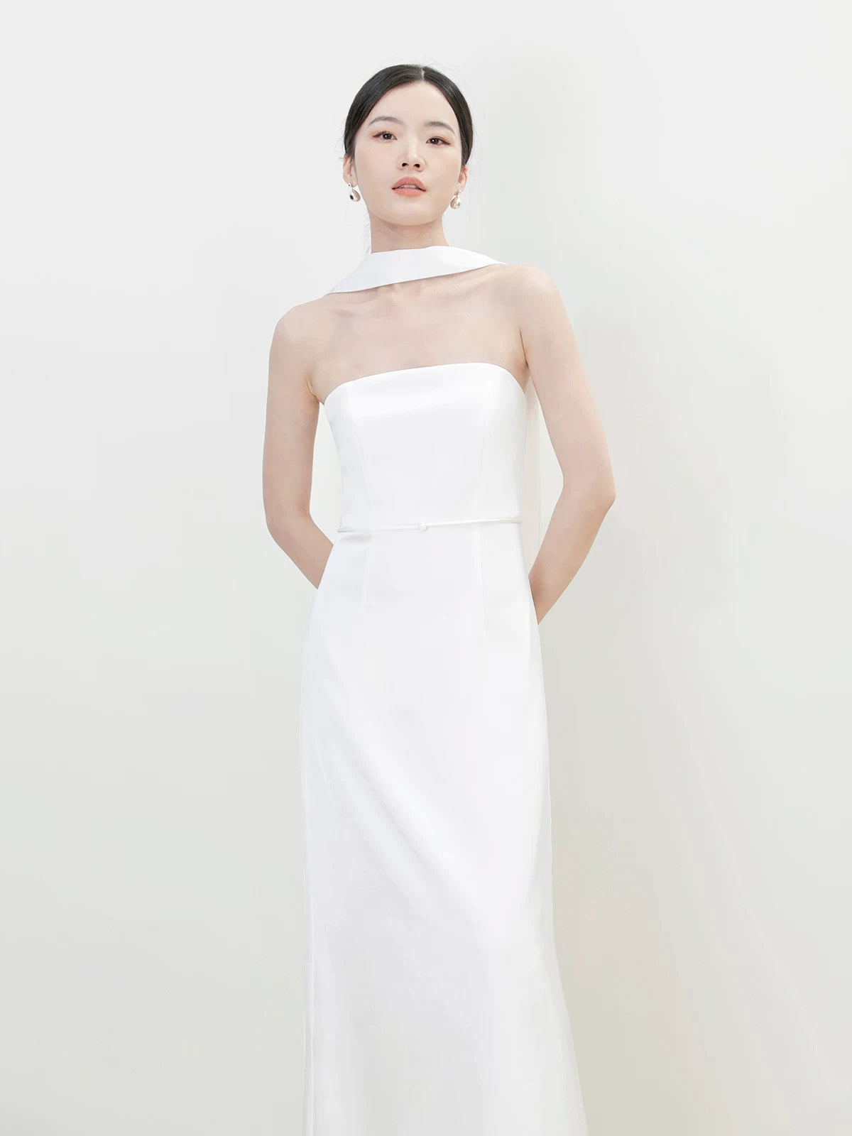 Multi-Way Bustier Gown + Drape Sash in White