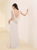 Load image into Gallery viewer, Double Drape Drop Back Bead Maxi Dress in White

