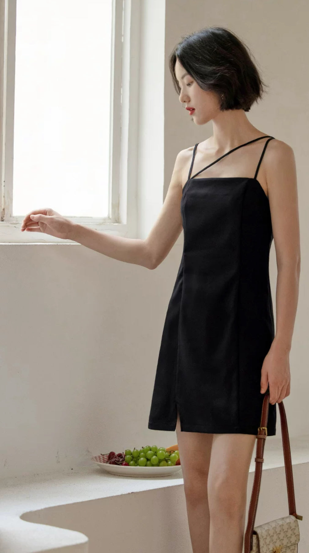 Asymmetric Cami Mini Dress in Black