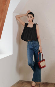 Gathered Strap Bubble Top in Black