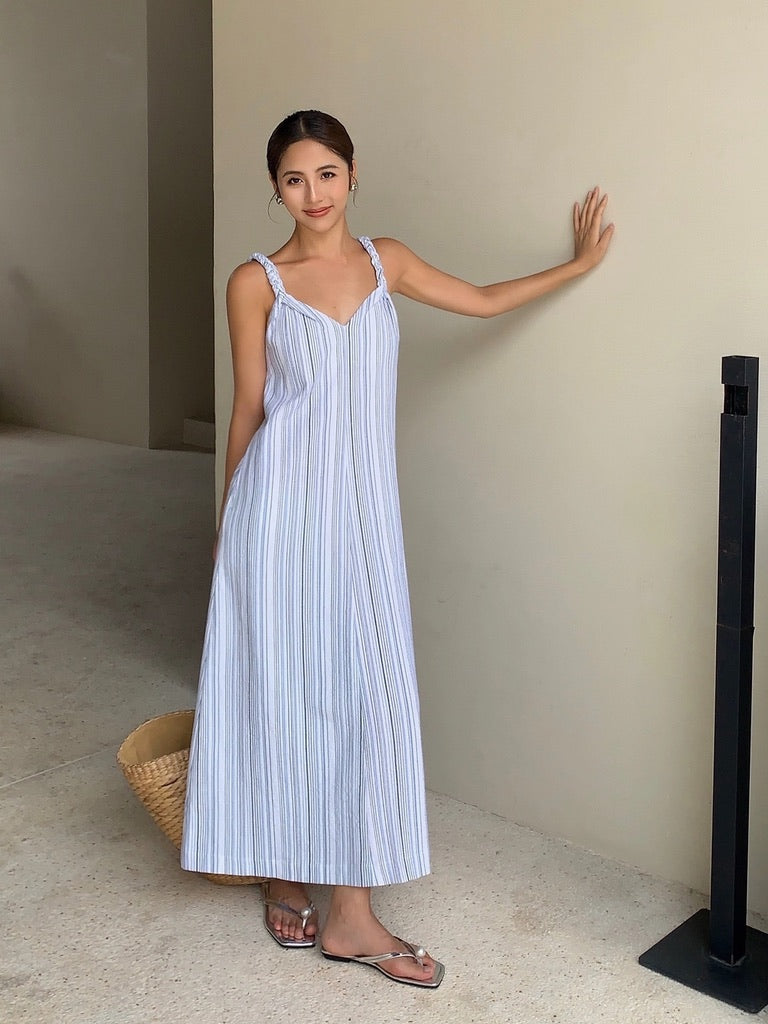 Striped Pocket Maxi Tent Dress in Blue